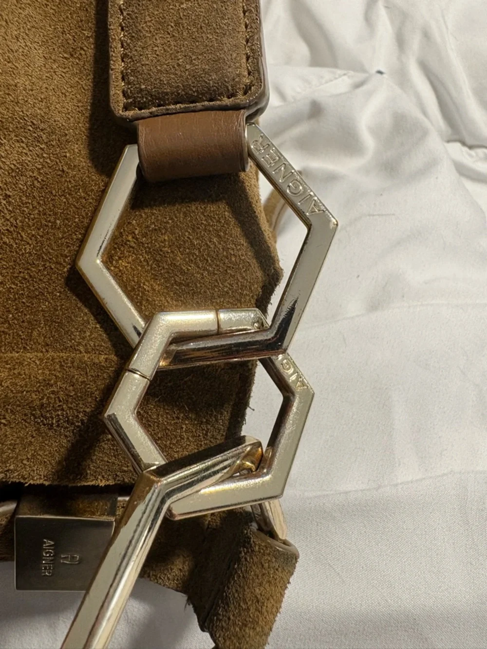 Etienne Aigner Brown Suede Shoulder Bag with Gold Hardware - Picture 6 of 13